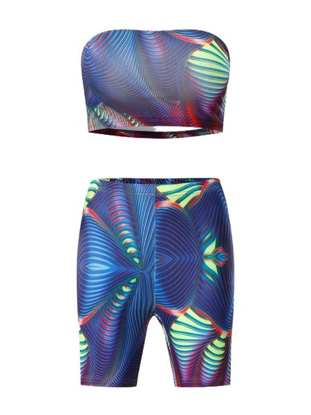 

graphic print tube & biker shorts 177b#, White