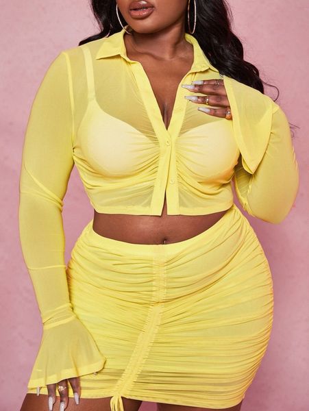 

sxy plus ruched front sheer mesh without bra j9xy#, Black