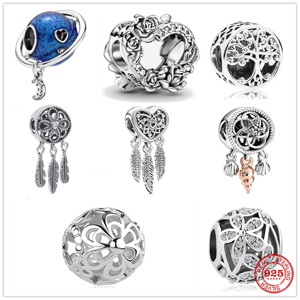 

925 sterling silver dangle charm sister heart openwork heart beads bead fit pandora charms bracelet diy jewelry accessories, Bronze;silver