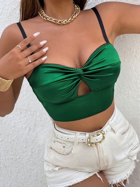 

twist cutout front satin crop cami n4rr#, White