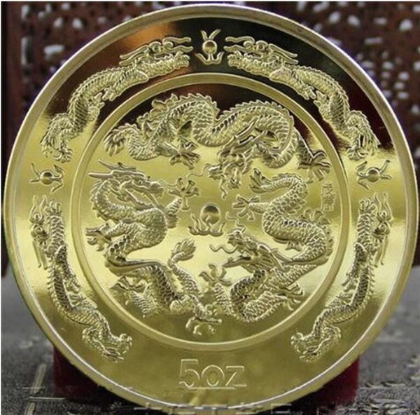 99,99% chinês Shanghai Mint 5oz Arts 1988 Ano Zodiac Dragon Gold Coin