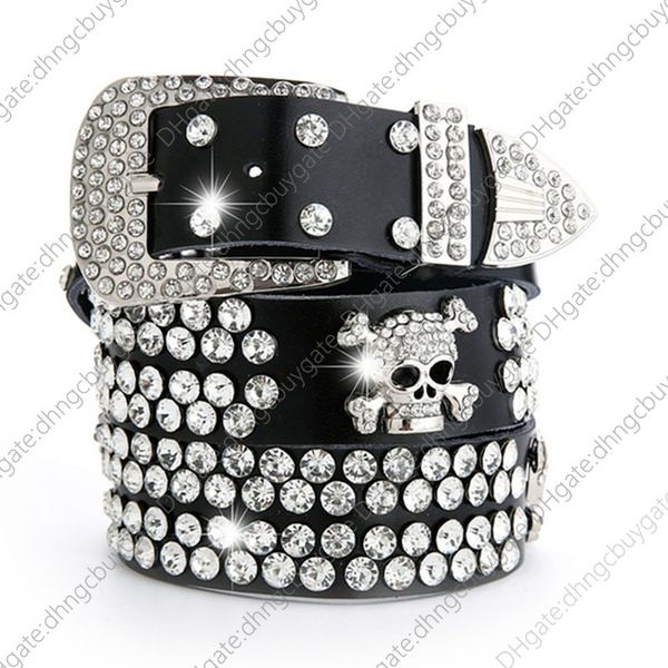 

vintage designer belt rhinestone skull belts for women wide buckle belt men cow skin strap female jeans waistband, Black;brown
