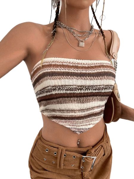 

block striped tie backless hanky hem tube z7lo#, White