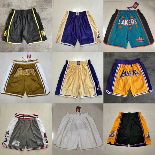

los angeles''lakers''men throwback basketball shorts pocket red black