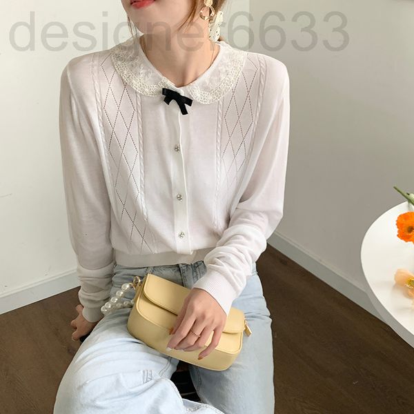

women's sweaters designer early autumn knitwear doll neck cardigan women gugf, White;black