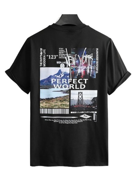 

men scenery & slogan graphic tee e12s#, White;black