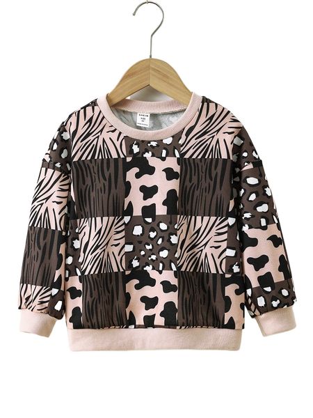 

toddler girls leopard print drop shoulder pullover x8mo#, Black;white