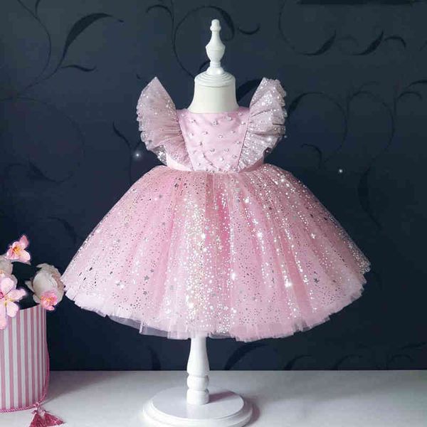 

baby dress for girls sequins tutu birthday clothes flower elegant kids princess wedding party dresses girl christmas vestidos g220428, Red;yellow