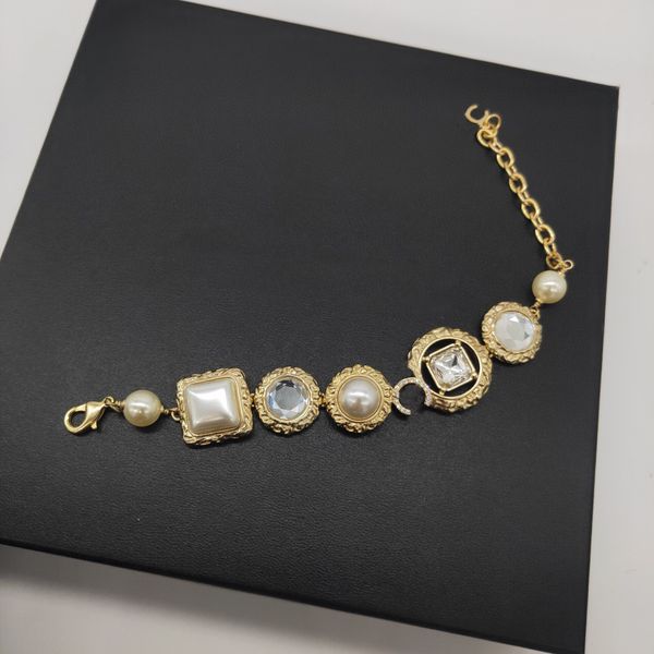 

2022 charm pendant necklace and bracelet with diamond crystal beads in 18k gold plated for women wedding jewelry gift have box stamp ps4655, Golden
