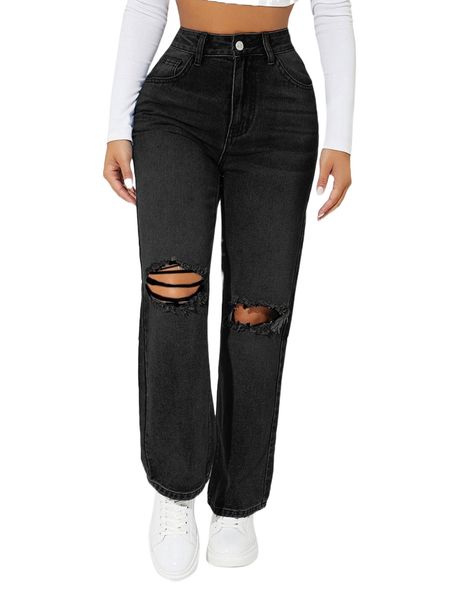 

petite high waist ripped jeans p0x9#, Blue