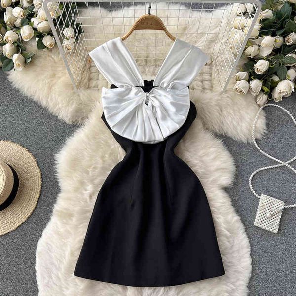 

casual dresses 2022 spring bow with diamond suspender skirt, celebrity lady temperament, small black skirt inside the bra ru5b, Black;gray