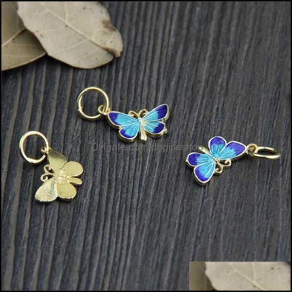 

charms jewelry findings components sterling sier cloisonne butterfly pendants 0.7g hole enamel fit necklace diy jew dheue, Bronze;silver