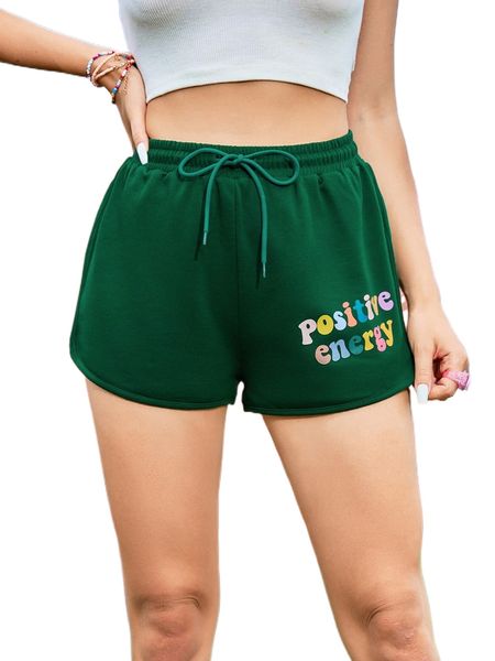 

letter graphic drawstring waist shorts h2hn#, White;black