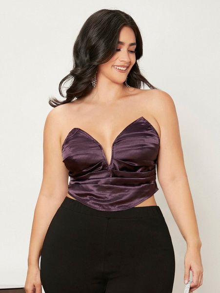 

plus ruched backless tube e7g3#, Black
