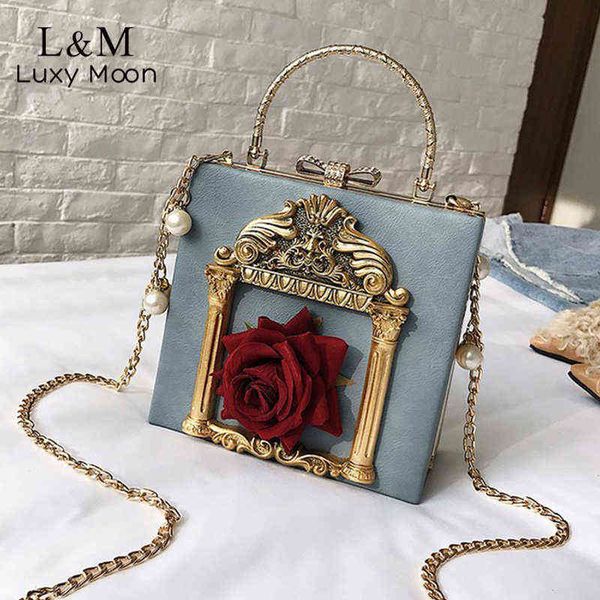 

evening bags women rose flower clutch bag diamond bow lock evening bag vintage chic metal handle design bag pearl chain handbag purse x799h
