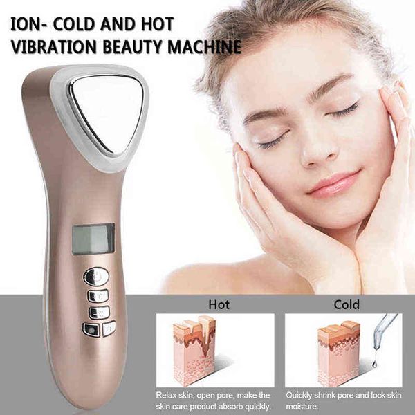 Massaggiatore facciale elettrico Crioterapia ad ultrasuoni Luce fredda calda Photon Rughe Rimuovi dispositivo Face Spa Beauty Machine Cura della pelle 220512