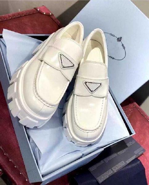 

luxury women lug sole monolith loafer shoes chunky platform sneakers slip on platfrom sneakers lady leather white black comfort walking