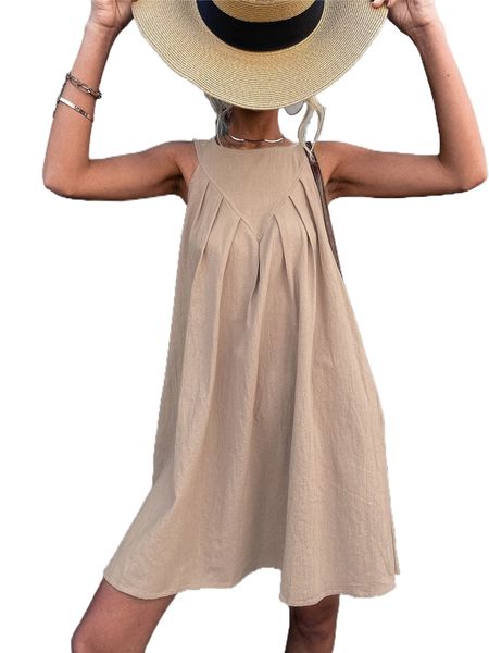 

solid fold pleated keyhole back dress o8tl#, Black;gray