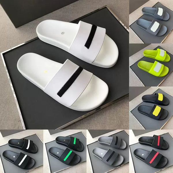 

2022 designer slippers mens womens branded pool slides lover couple slider summer sandals rubber foam flat sole slipper paris piscine beach, Black