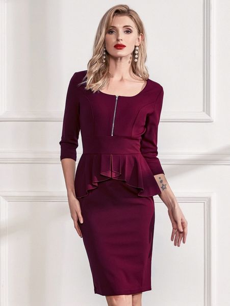

miusol half zip ruffle waist fitted dress r4ga#, Black;gray