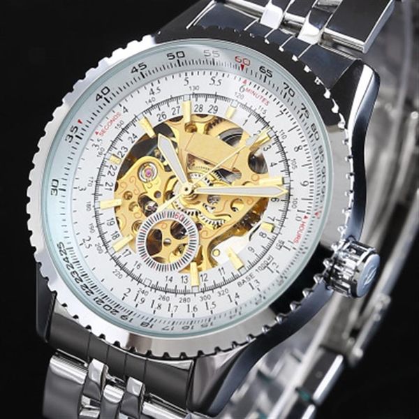 

2019 new fashion casual business luxury men's watch high-quality sports waterproof stainless steel hollow automatic mechanica271g, Slivery;brown