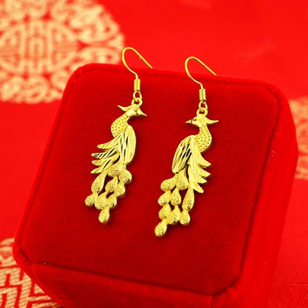 Dangle Chandelier Wedding 24K Gold Color Jewelry Golden Phoenix Orecchini per Woemn Ear Hanging Hook All-match Temperament JewelryDangle