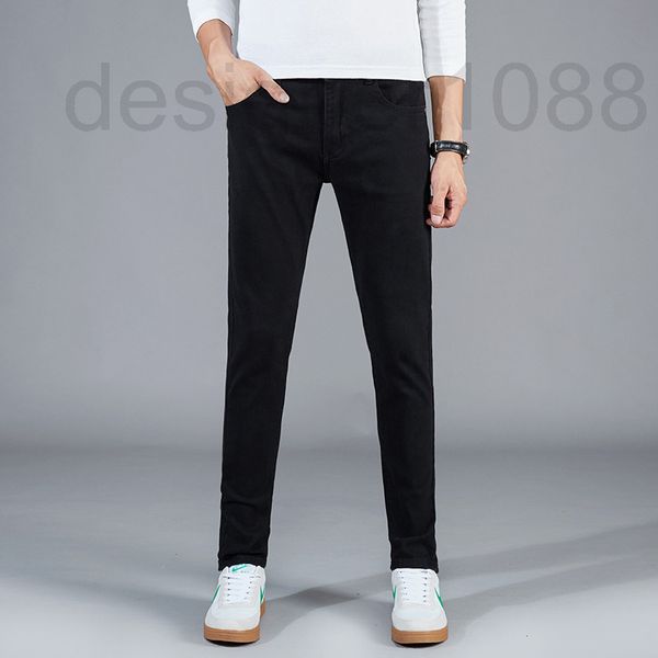 

men's jeans designer summer men's jeans korean version washed elastic middle waist slim fit small feet rust flower fashion pants b, Blue