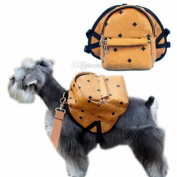 Designer-Hunderucksack mit Tasche, klassisch bedruckte Hundetasche aus Leder mit Buchstabenmuster für kleine und mittelgroße Hunde, französische Bulldogge, Pudel, modisches Haustierzubehör F02