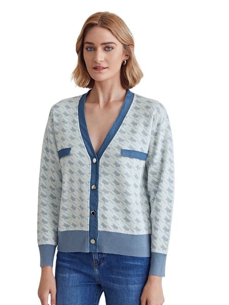 

motf premium wool mix houndstooth cardigan n4oc#, White;black