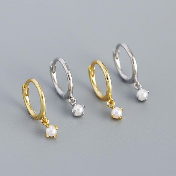 

stud pure 925 silver simple pearl small women's ear hoops earrings gift for women luxury korean wedding gothic gold fine jewelry, Golden;silver