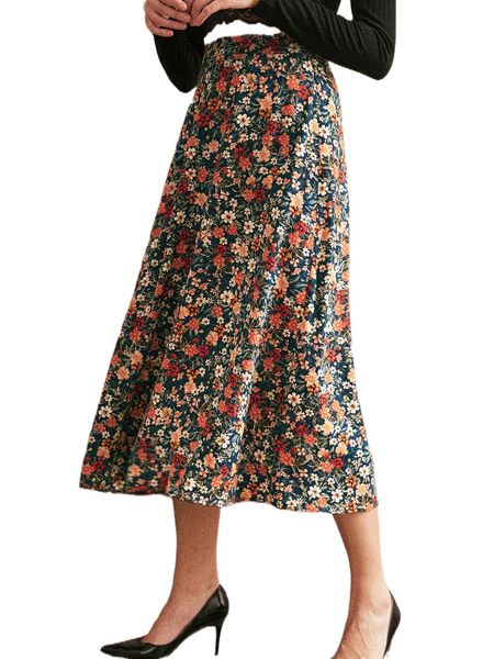 

allover floral print flare skirt s7wa#, Black