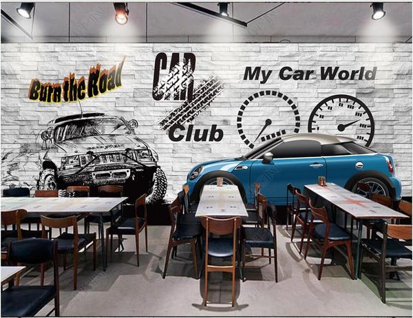 

custom p mural 3d blue wallpaper on the wall blue car race theme brick wall home decor living room 3d wall murals wallpapers for walls in ro