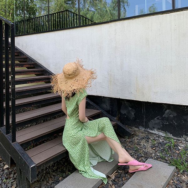 

dress restoring ancient ways green small broken flower dew back female long summer new style holiday, Black;gray