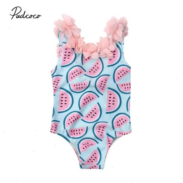 

summer swimsuit toddler infant baby rompers girls floral watermelon swimwear swimming backless bikini 6m-4t, Blue