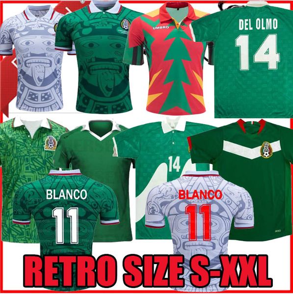 

86 94 95 98 06 mexico retro soccer jersey home away football shirts 1998 men's vintage blanco hernandez campos short sleeve sport unifo, Black;yellow