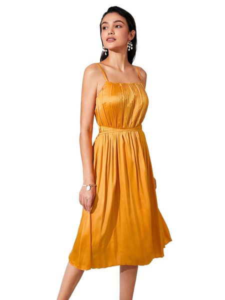 

solid belted cami dress u1tb#, Black;gray