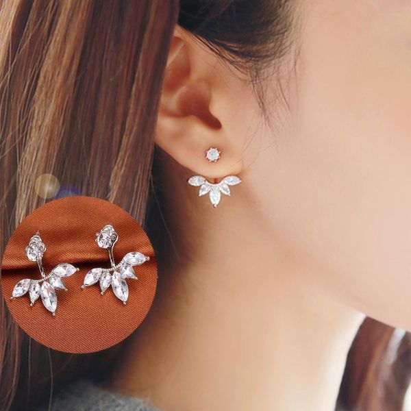 Estudo coreano de zircão de zircão de cristal manguito brincos de folhas de clipe para mulheres piercing jóias de jóias de moda bricosstud