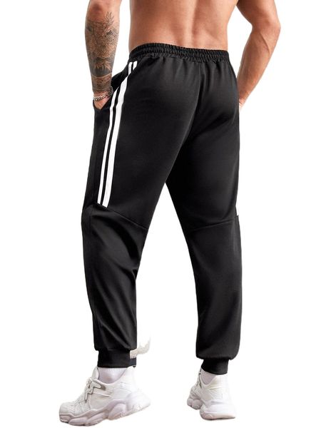 

extended sizes men striped drawstring waist sweatpants 657y#, Black