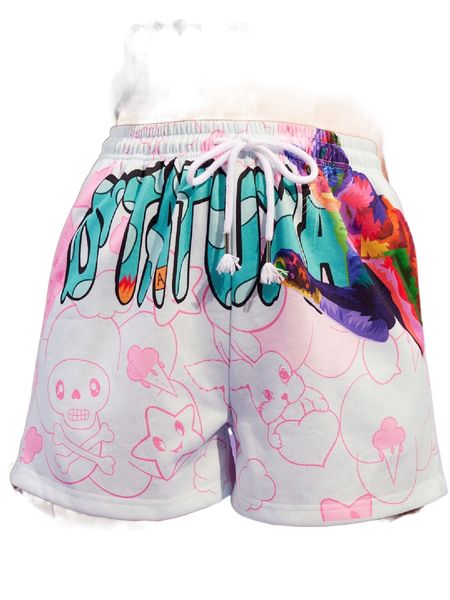 

cartoon & letter graphic drawstring waist shorts e17p#, White;black
