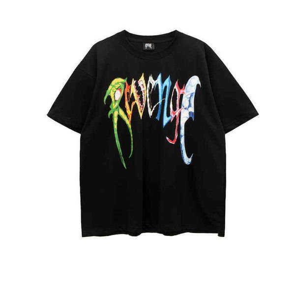 

designer high shirt version street brand color letter keel printing loose men's and women's short sleeved t-shirt brand fashion hi, White;black