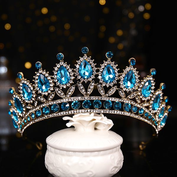 

luxury blue rhinestones crystal wedding crown bride tiaras and s queen diadem pageant bridal hair jewelry accessories 220804, Slivery;golden