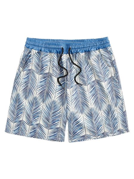 

romwe guys leaf print drawstring shorts m8hc#, White;black