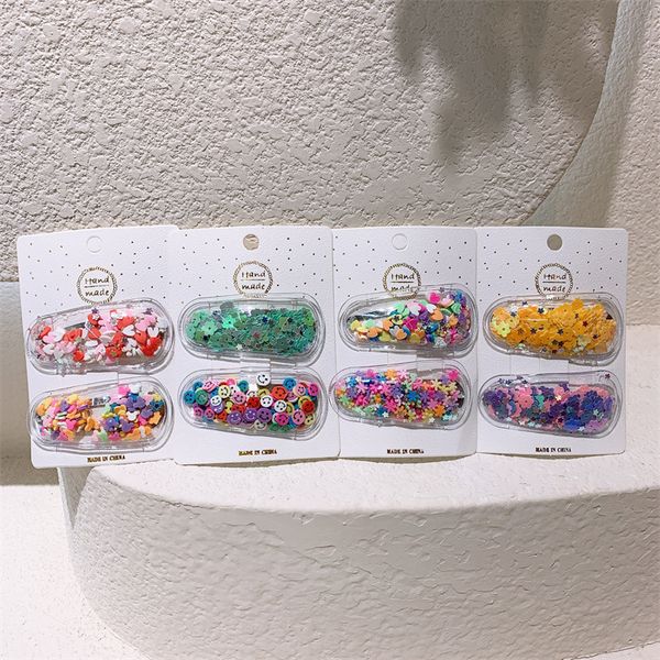 

2 pcs new fashion korean children's bb clip hair accessories sweet girl baby cute quicksand cartoon hairpins headwear, Slivery;white