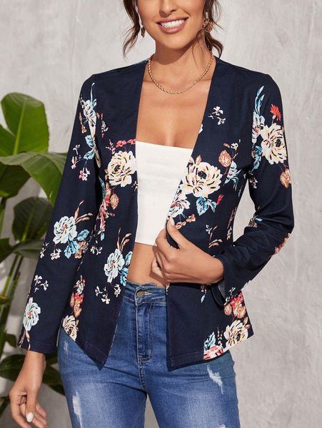 

floral pattern open front blazer b6hx#, White