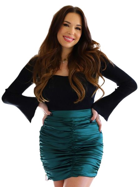 

x stephanie durant ruched mini satin skirt 10ed#, Black