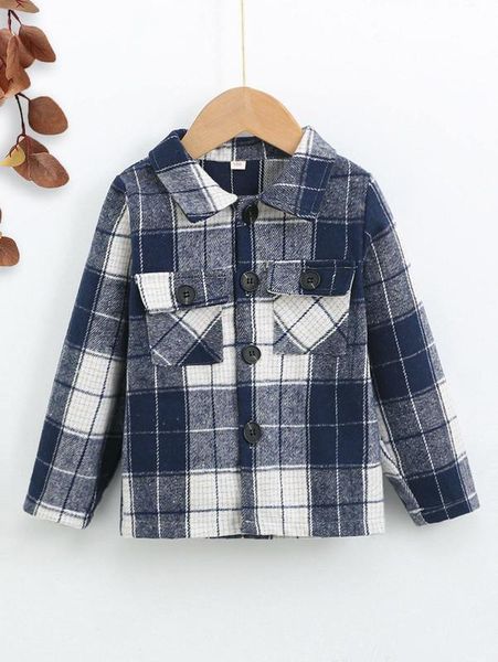 

toddler boys plaid print flap pocket overcoat she, Blue;gray