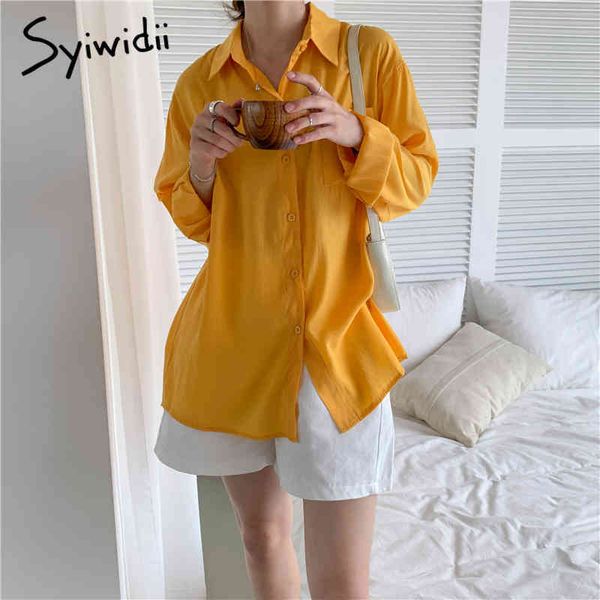 

button up blouses women single breasted turndown collar long sleeve solid clothing summer korean shirts 210415, White