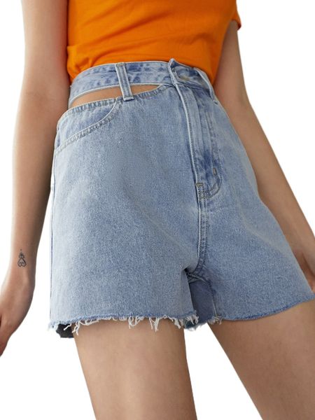 

dazy high waist cut out raw hem denim shorts g9tg#, White;black
