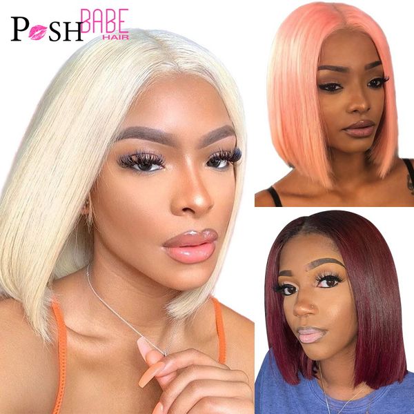 

accessories 13x1 red color bob lace front wig 613 blonde short straight human hair wig pink lace part wig remy brazilian hair wigs, Silver