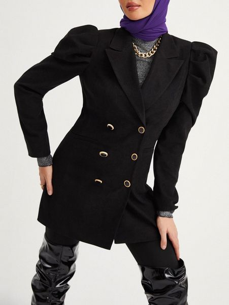 

gigot sleeve double breasted blazer b9ax#, White